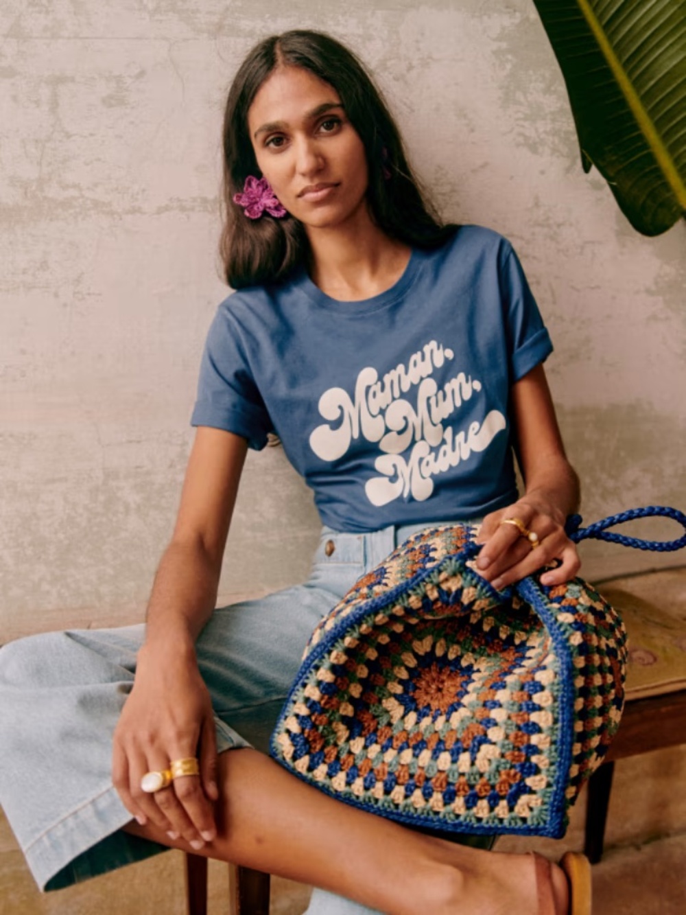 Sezane Maman Mum Madre T-shirt Bleu/écru - Size M
